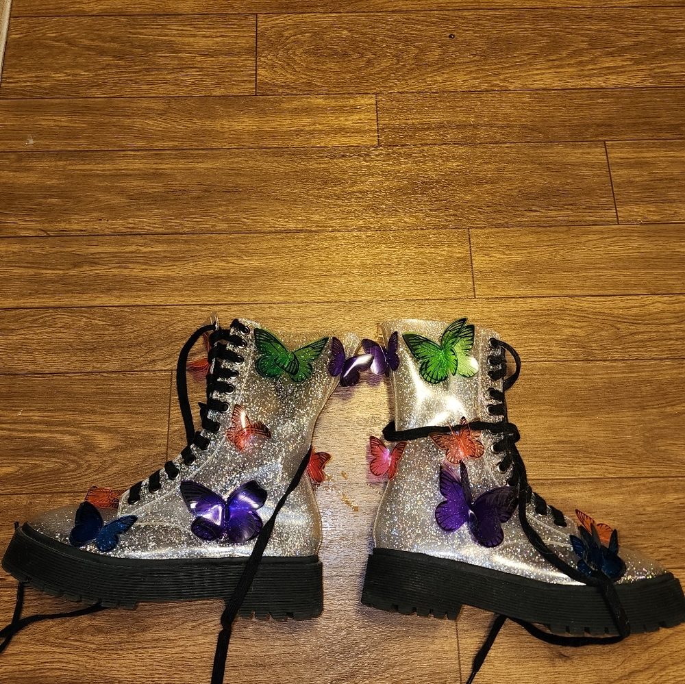 Dolls kill clear plastic butterfly boots